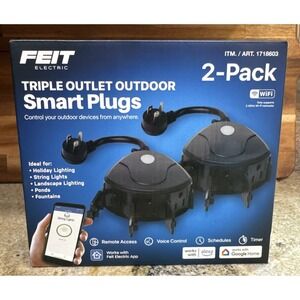 2 Feit Electric Triple Outlet Outdoor Smart Plugs Remote Access 1718603 NEW